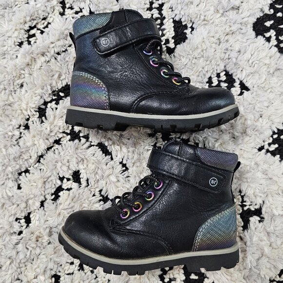 Stride Rite Toddler Girl Jill Black Boots with Holographic Accents 7 - Picture 1 of 9